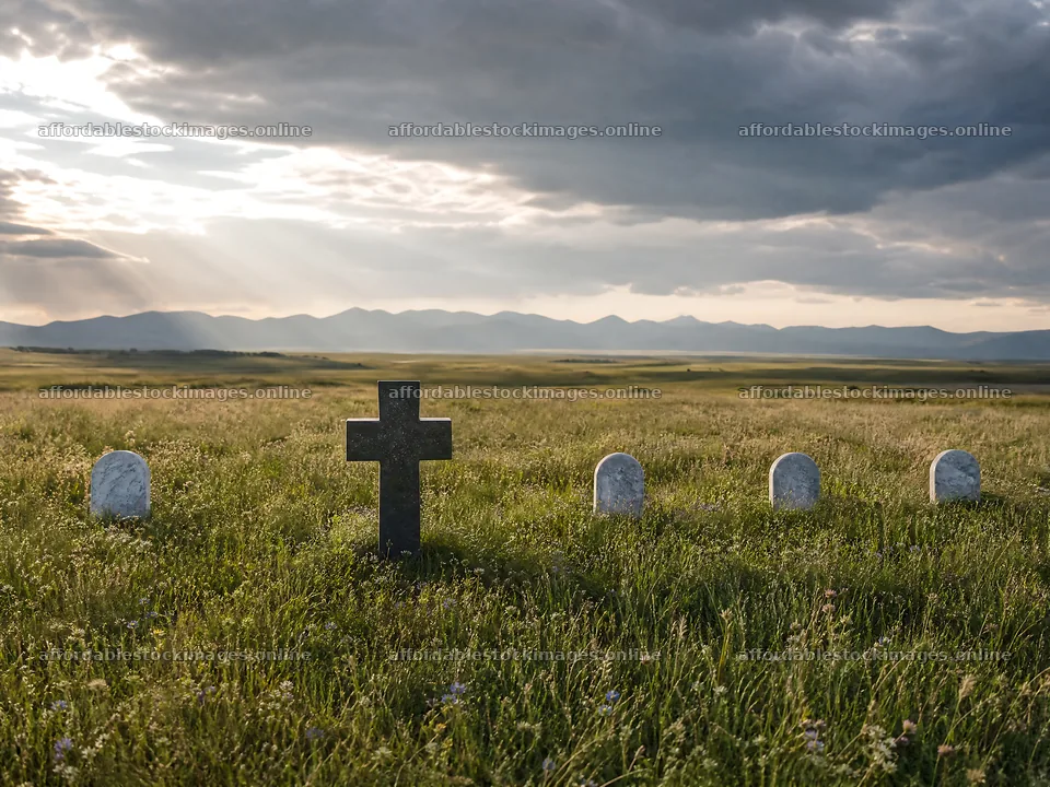 Christian cross in meadow with light rays – stock images 9166x6874