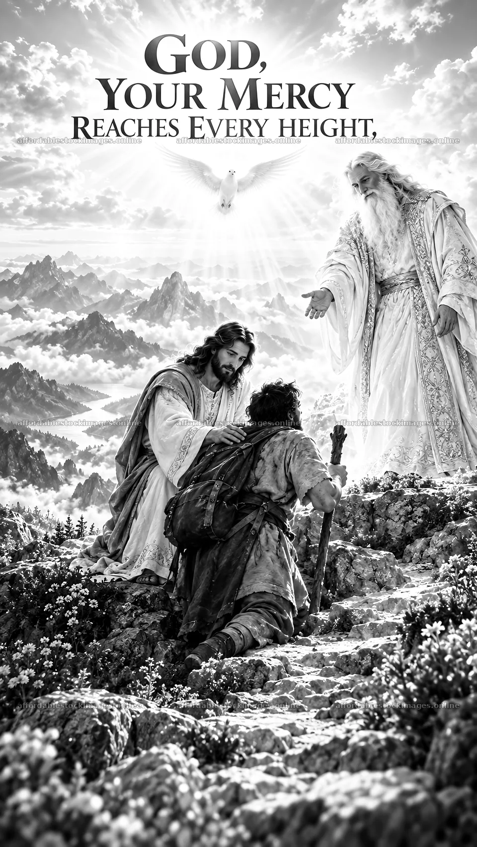 Jesus Christ comforting a suffering person – stock images 5811x10326