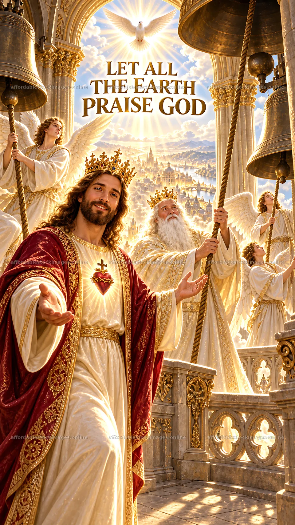 Jesus Christ leading a heavenly choir to praise God – stock images 5811x10326