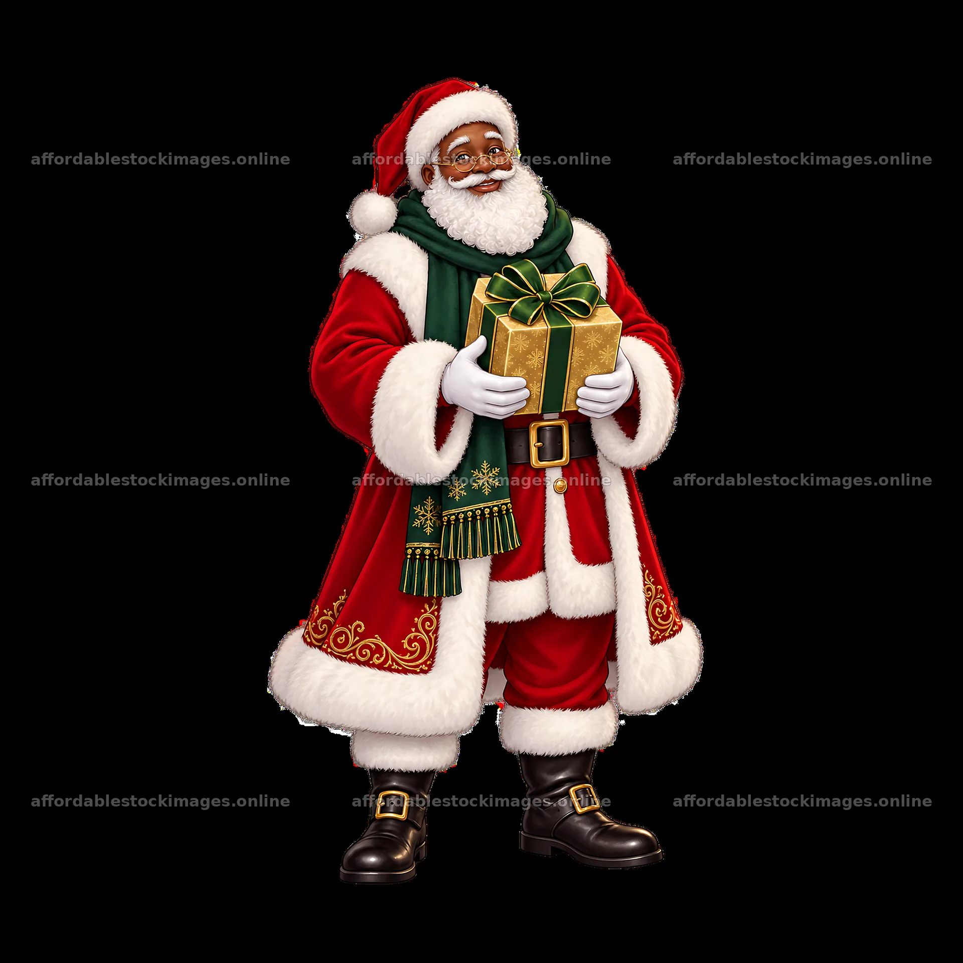 Cartoon Santa with Wrapped Present – stock images 7746x7746