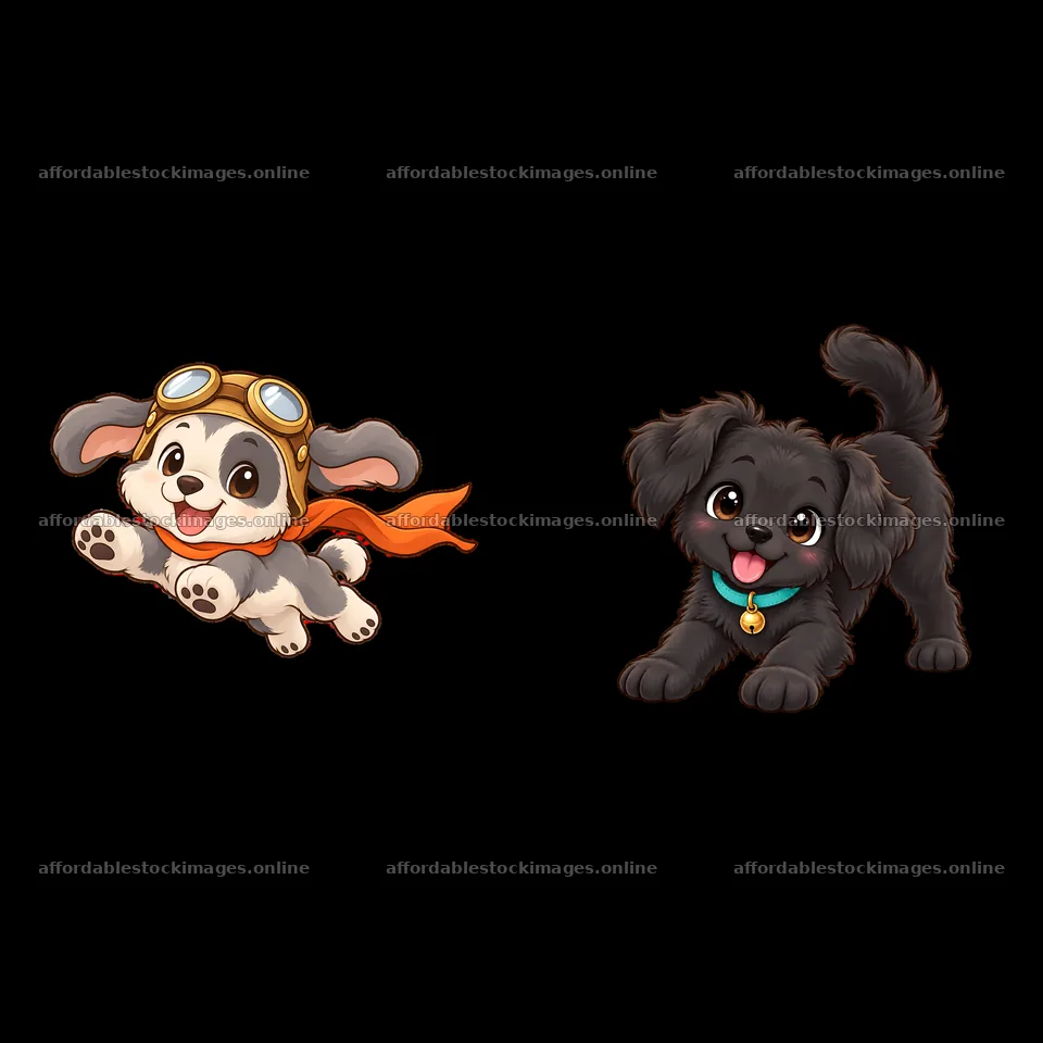 Cute cartoon dogs playing and having fun together – stock images 7746x7746