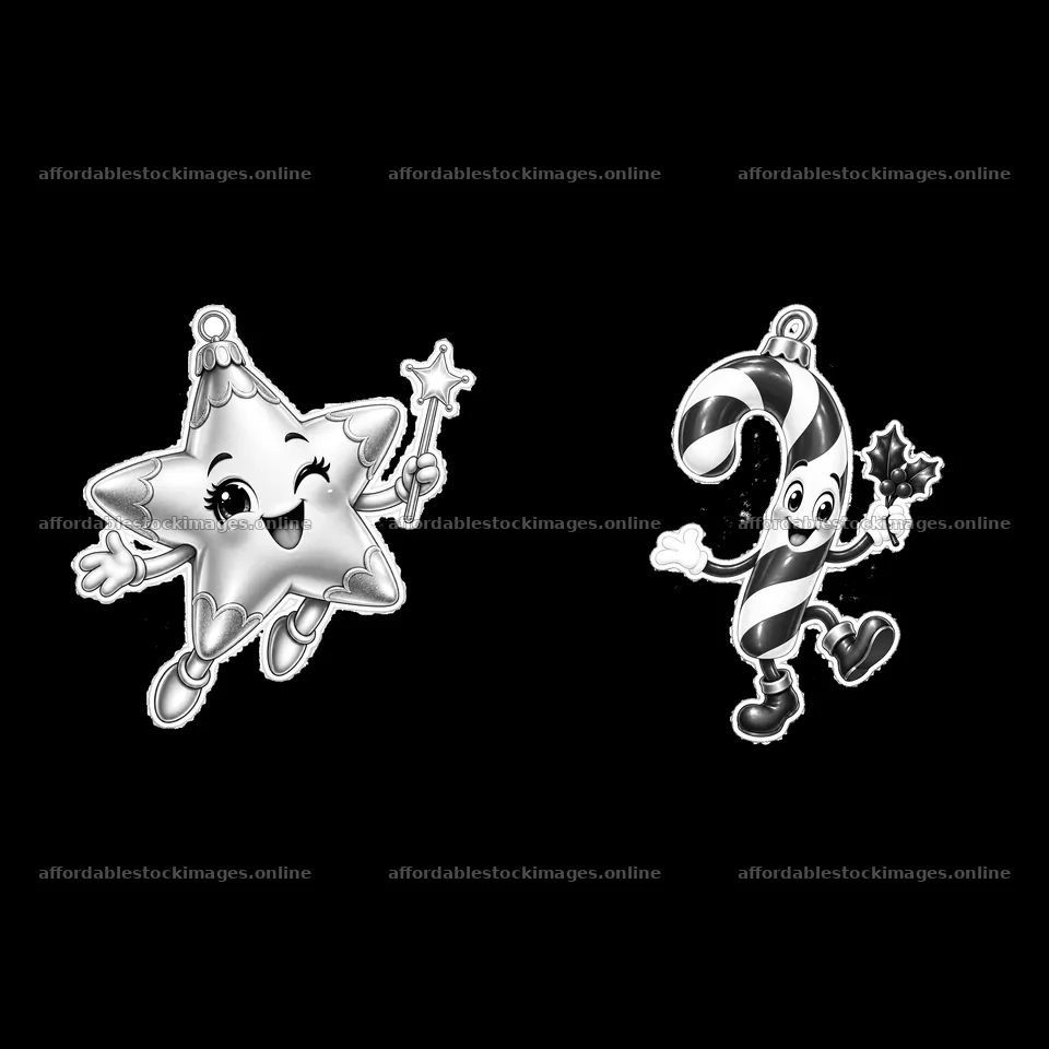 Monochrome two isolated cartoon figure stickers – stock images 7746x7746