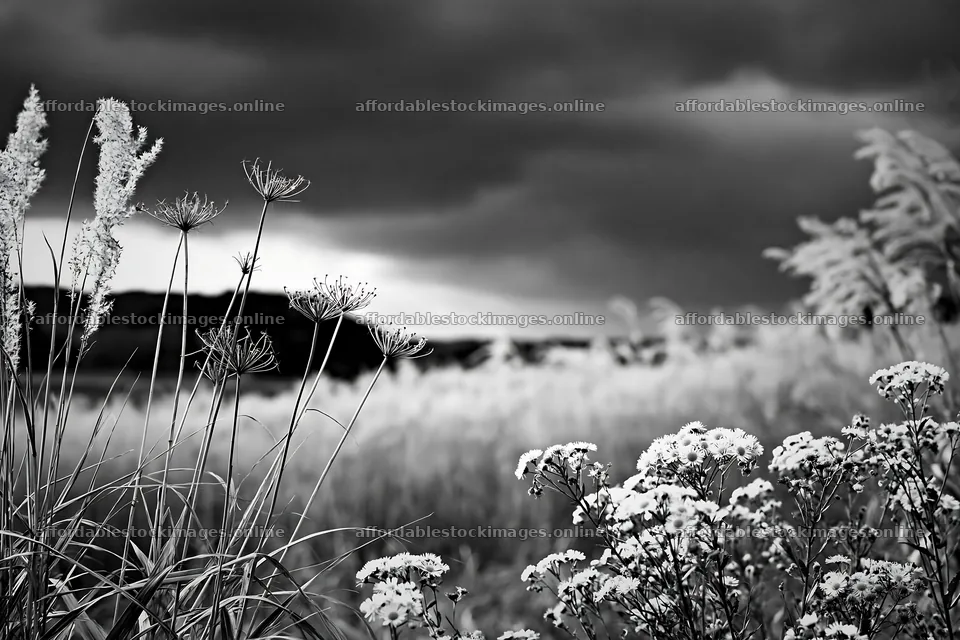Okayama golden meadow with seedhead foreground and wildflowers – stock images 9722x6480