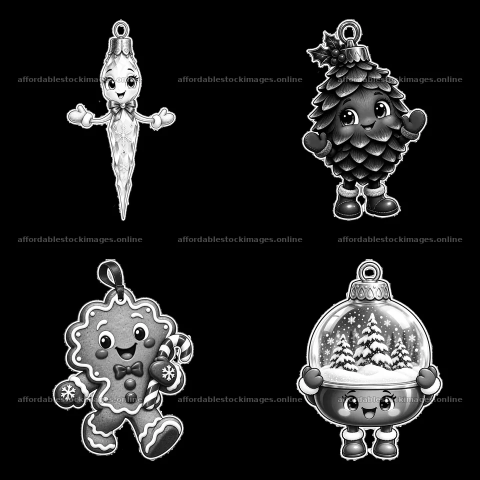 Christmas ornament cartoon stickers featuring various designs – stock images 7746x7746