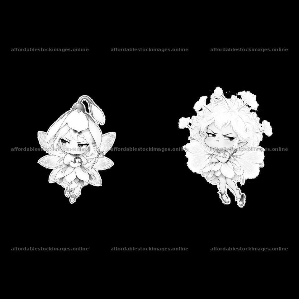 Kawaii grumpy fairy pair cartoon sticker design – stock images 7746x7746