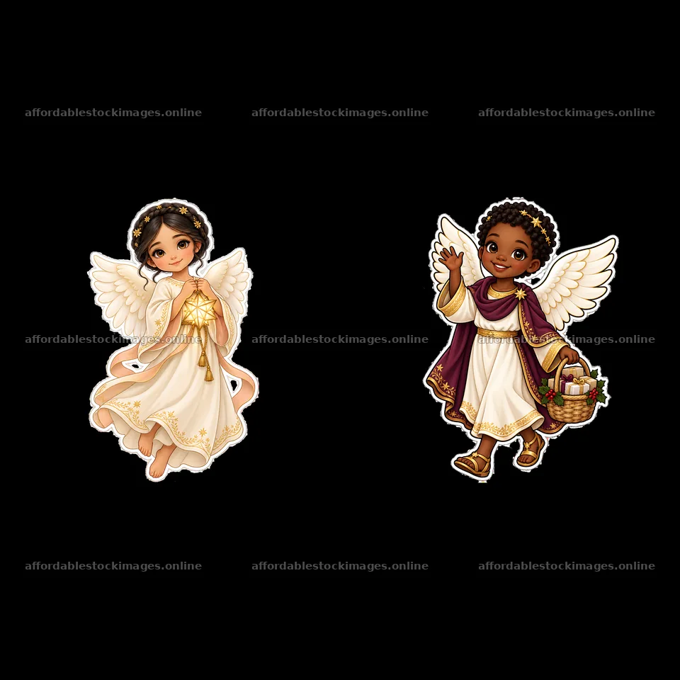 Christkind figures celebrating Christmas with gifts and joy – stock images 7746x7746