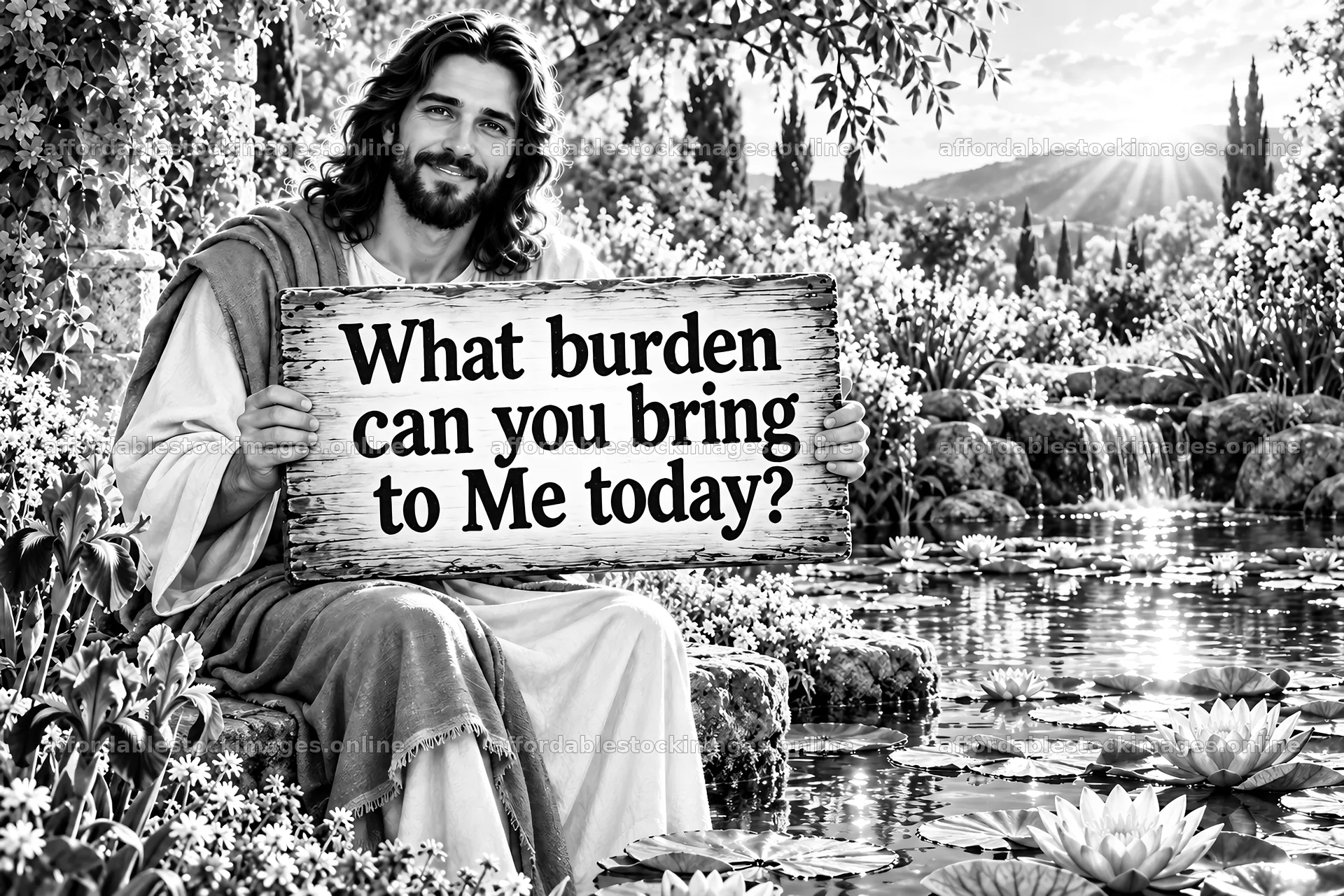 Jesus Christ welcoming the viewer with a comforting message – stock images 9487x6325
