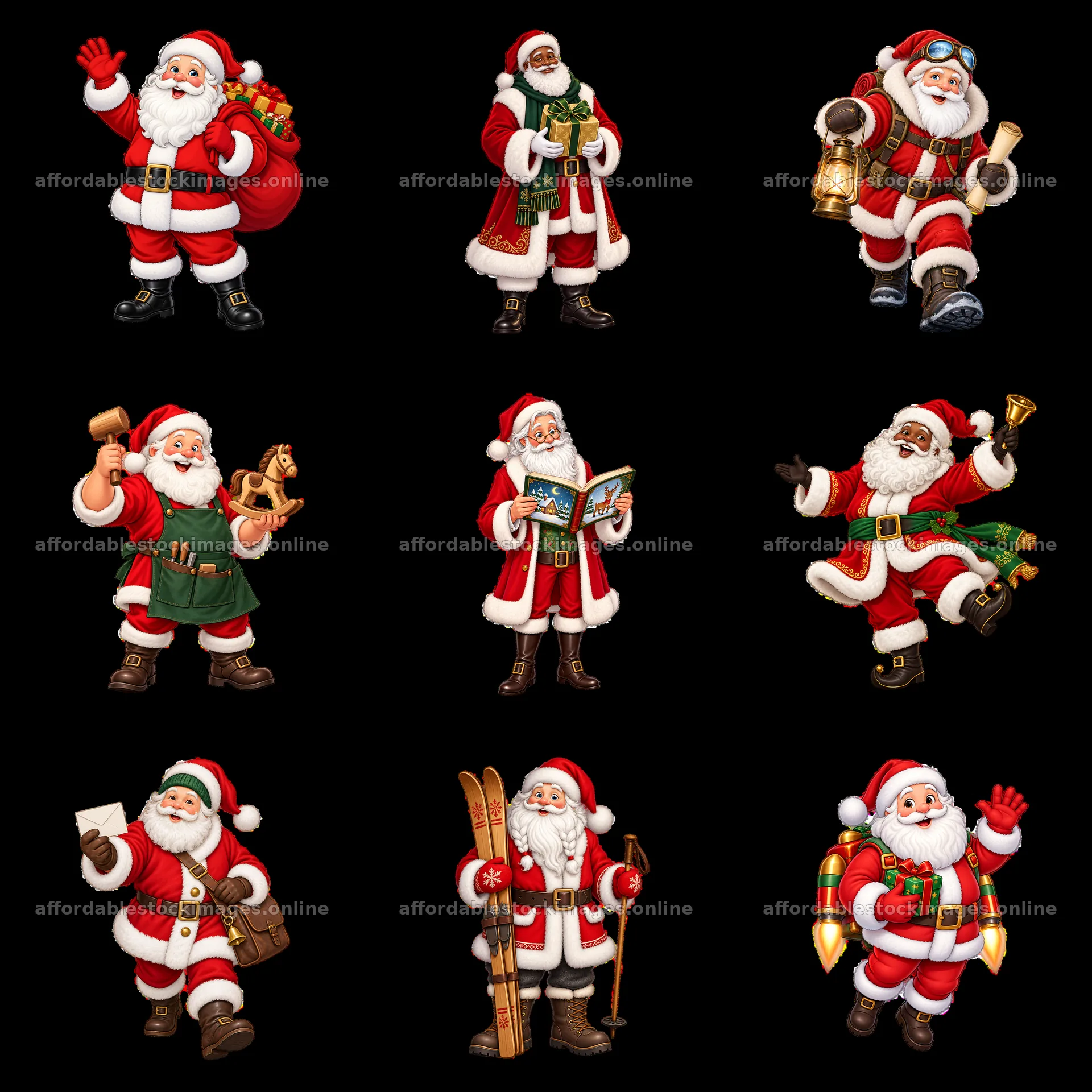 Nine cartoon figure stickers in a square arrangement – stock images 7746x7746