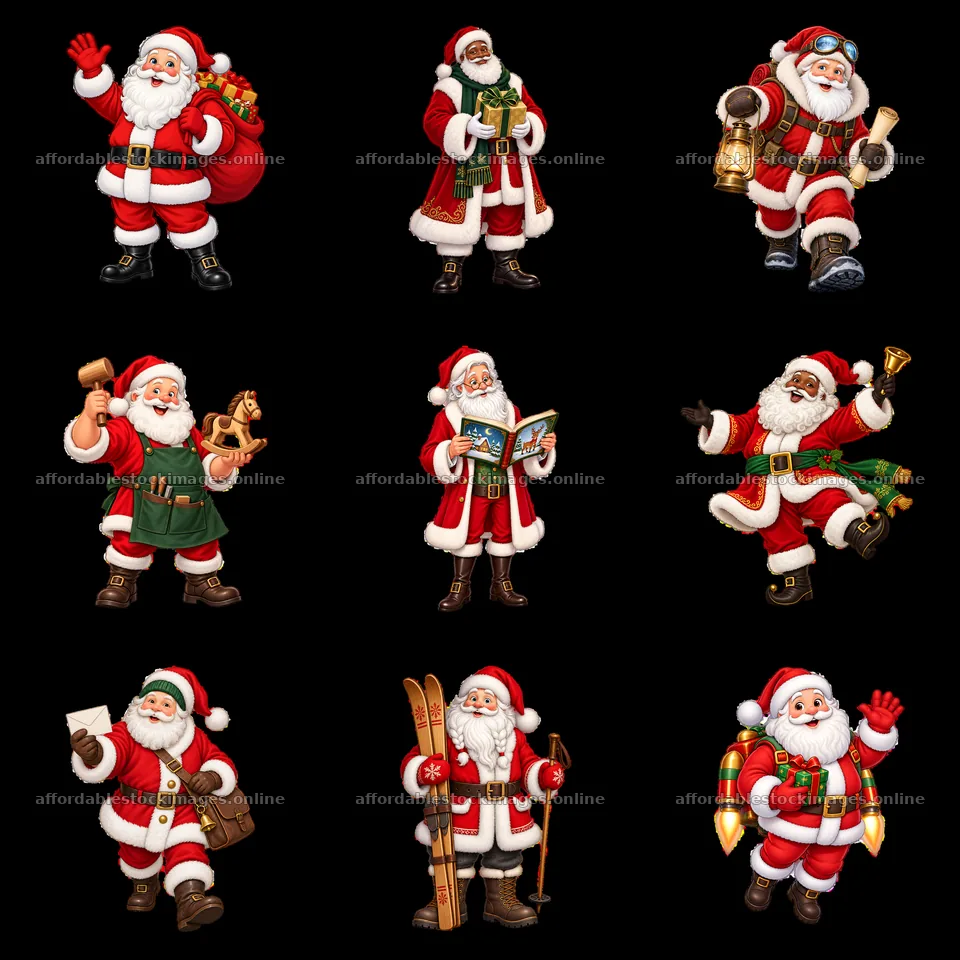 Nine cartoon figure stickers in a square arrangement – stock images 7746x7746