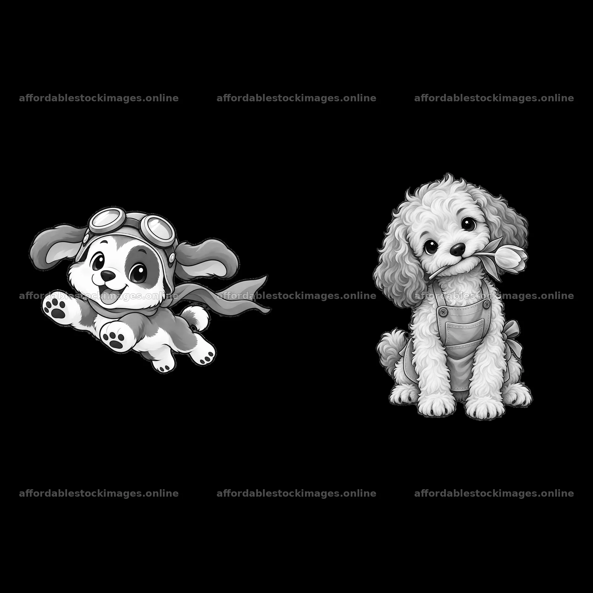 Cute dog duo with pilot and playful puppy – stock images 7746x7746
