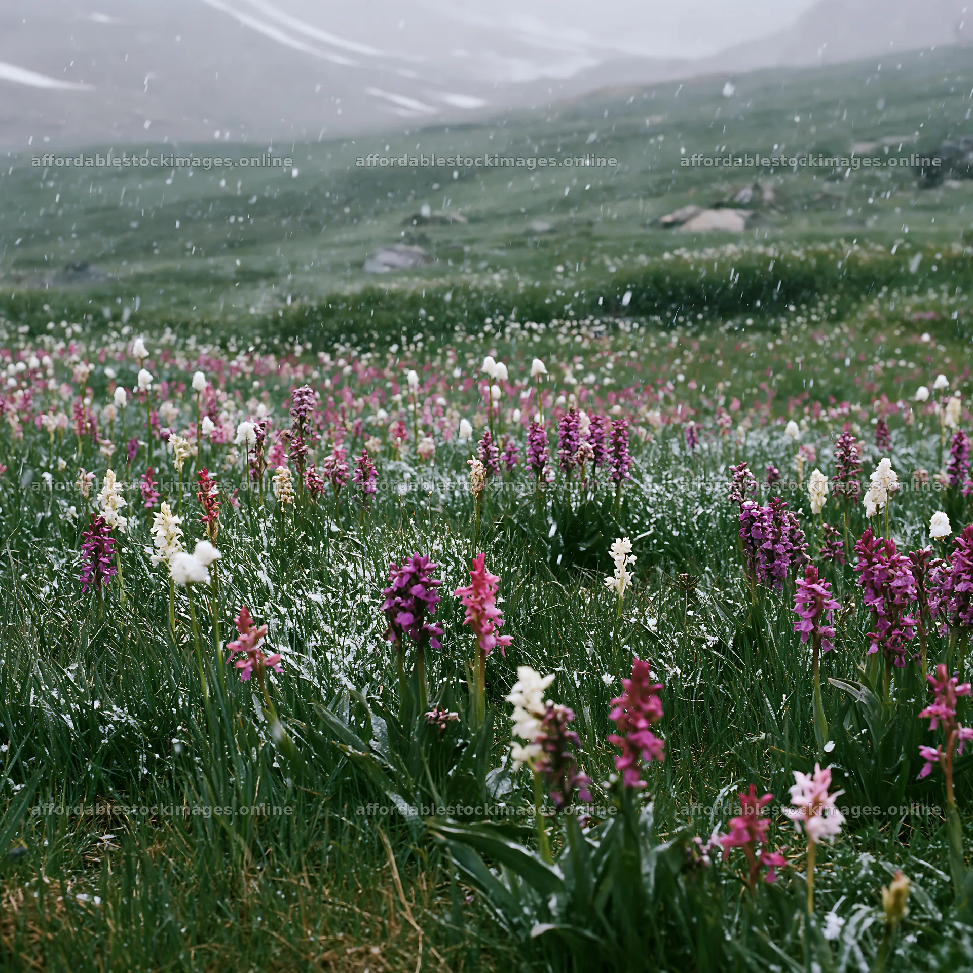Colorful orchid meadow in a winter setting – stock images 7938x7938