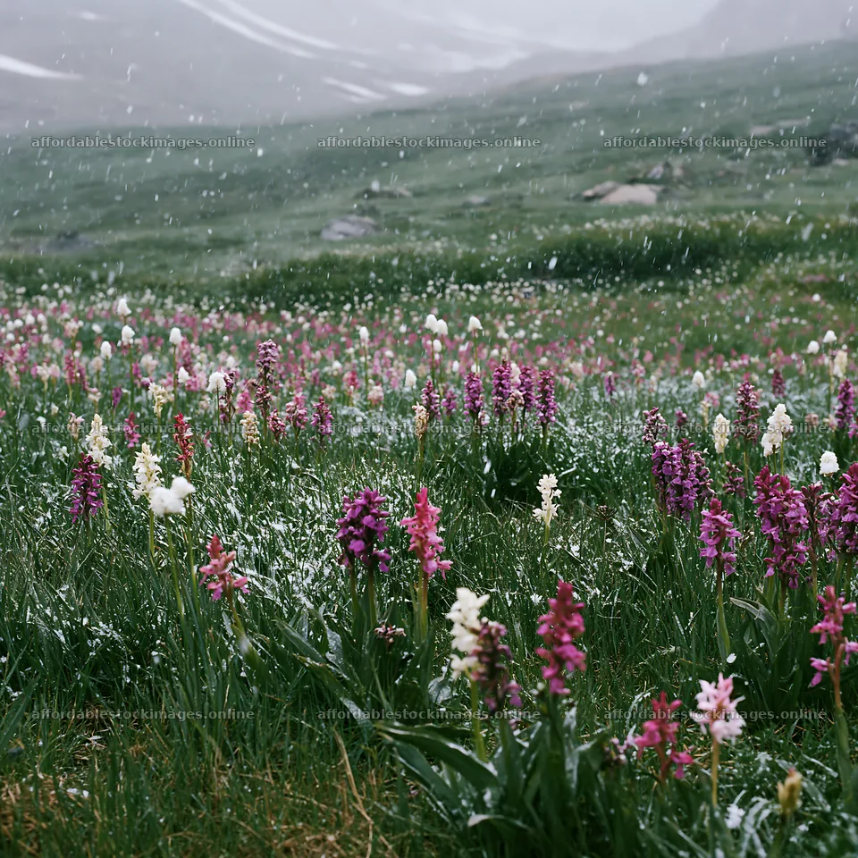 Colorful orchid meadow in a winter setting – stock images 7938x7938