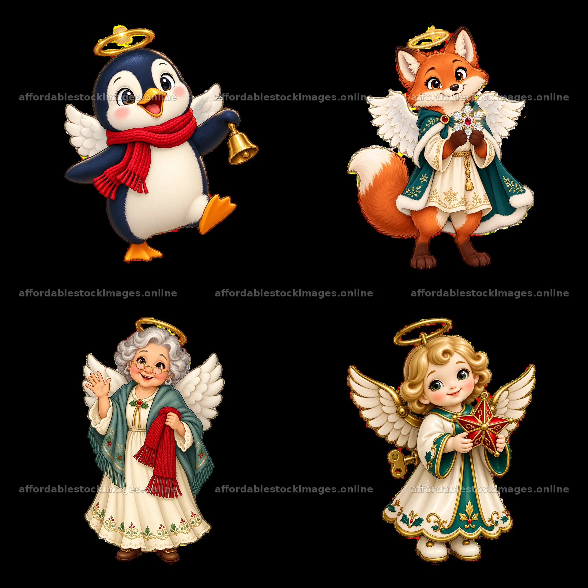 Christmas angel cartoon stickers featuring animals and – stock images 7746x7746