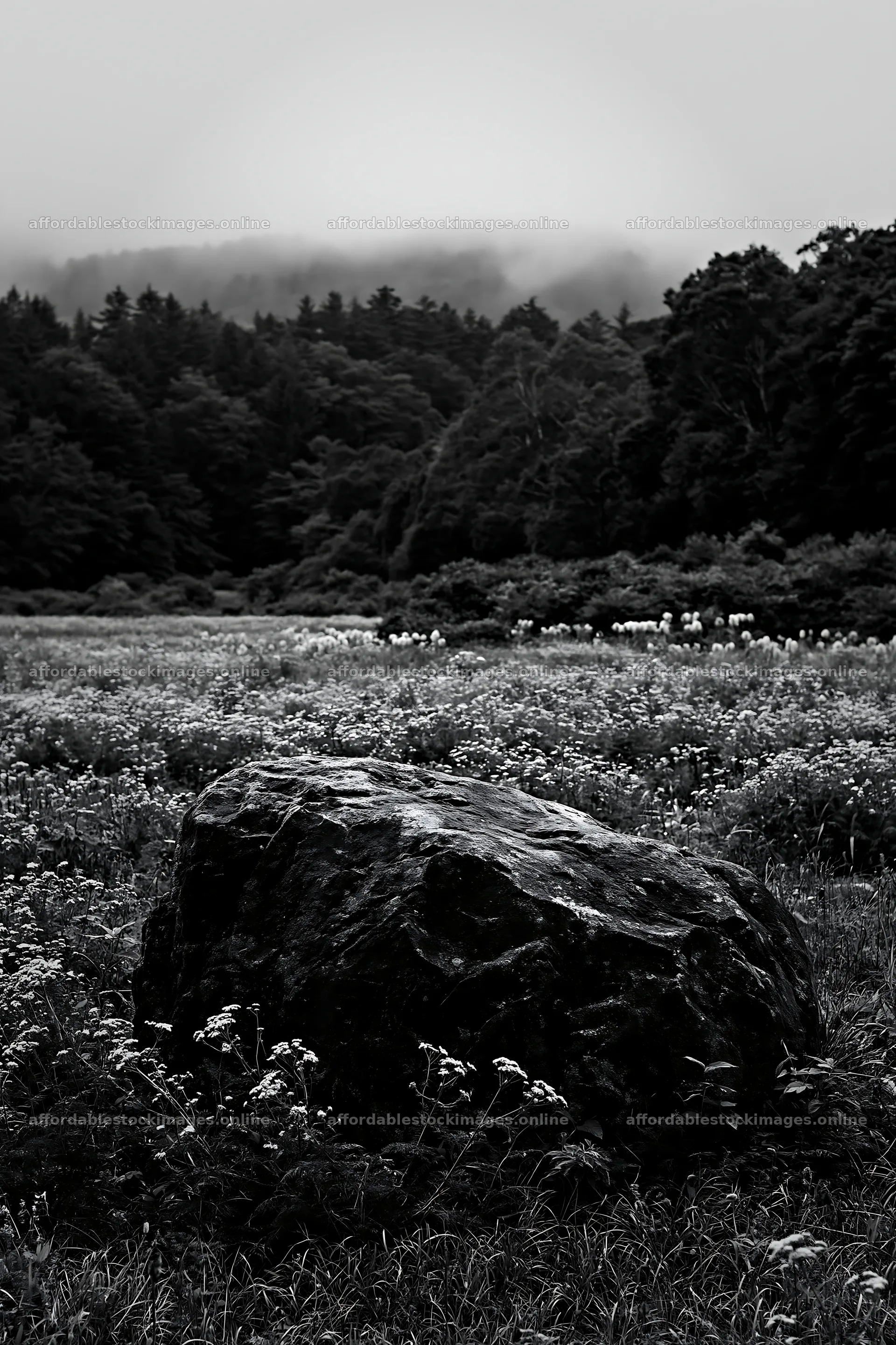 Nagano meadow with granite boulder in drought conditions – stock images 6480x9722
