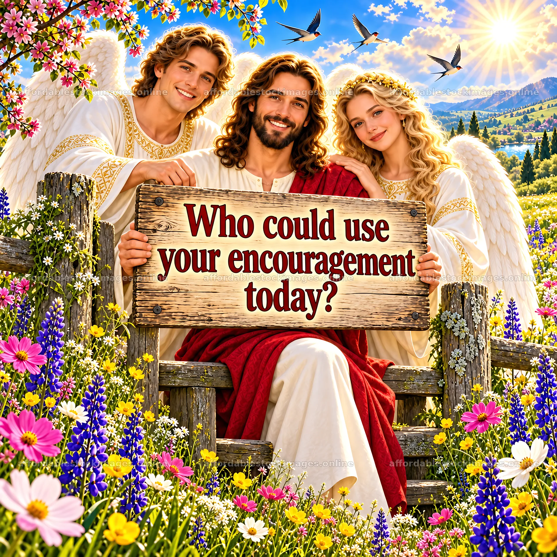 Jesus Christ sharing encouragement with two companions – stock images 7746x7746