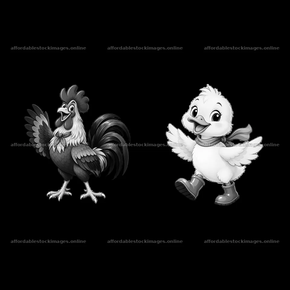 Rooster and duckling characters on a farm sticker design – stock images 7746x7746