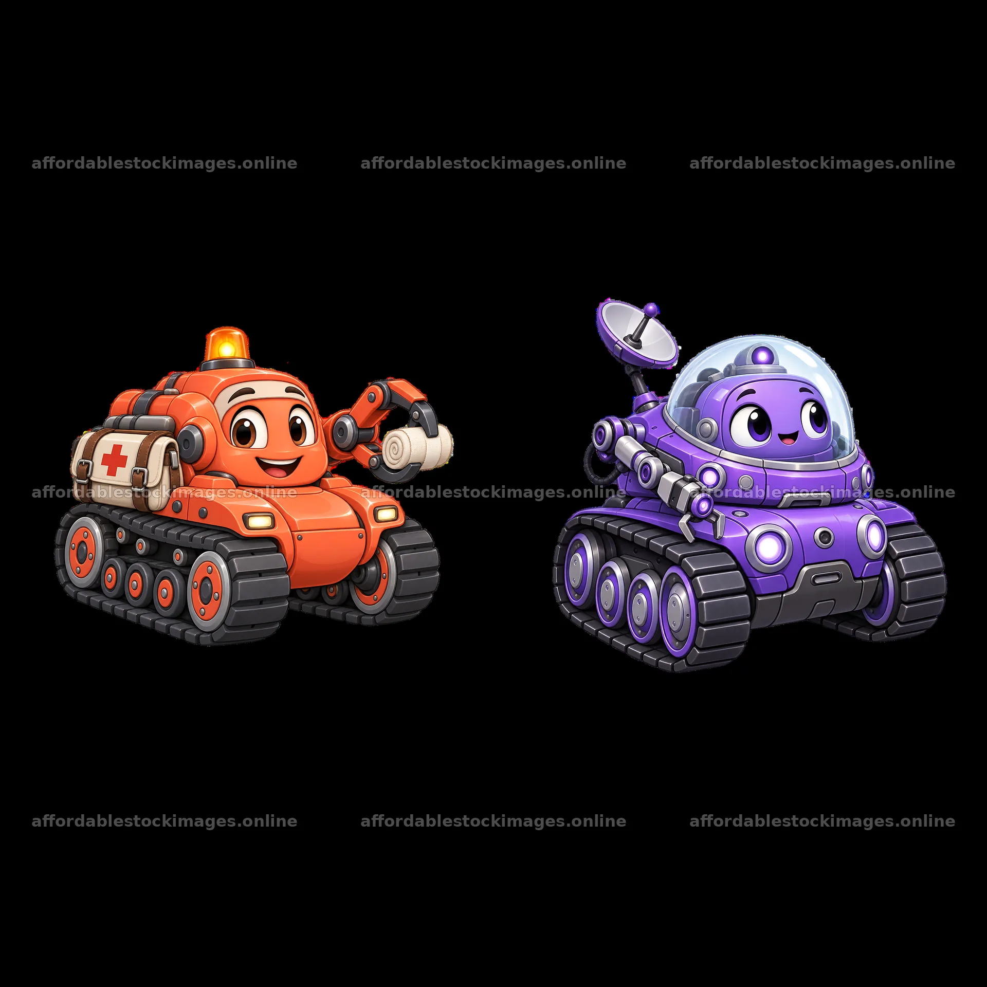 Cartoon tank illustrations in orange and purple colors – stock images 7746x7746