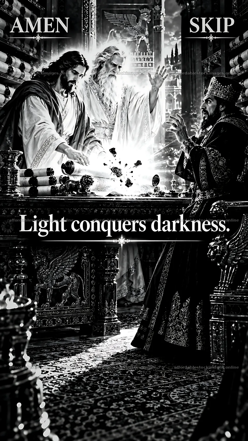 Jesus Christ teaches the power of light over darkness – stock images 5954x10580