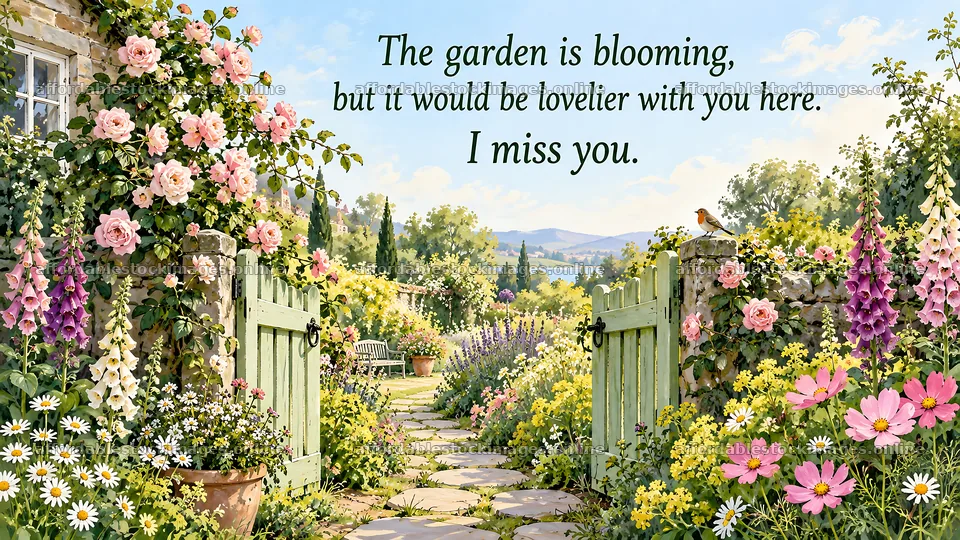 I Miss You in a Blooming Garden – stock images 10324x5812