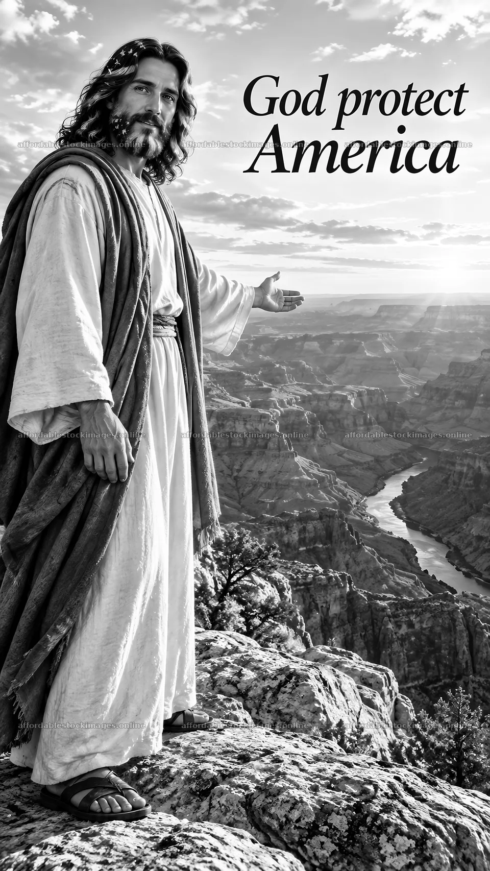 Jesus Christ stands at the Grand Canyon – stock images 5811x10326