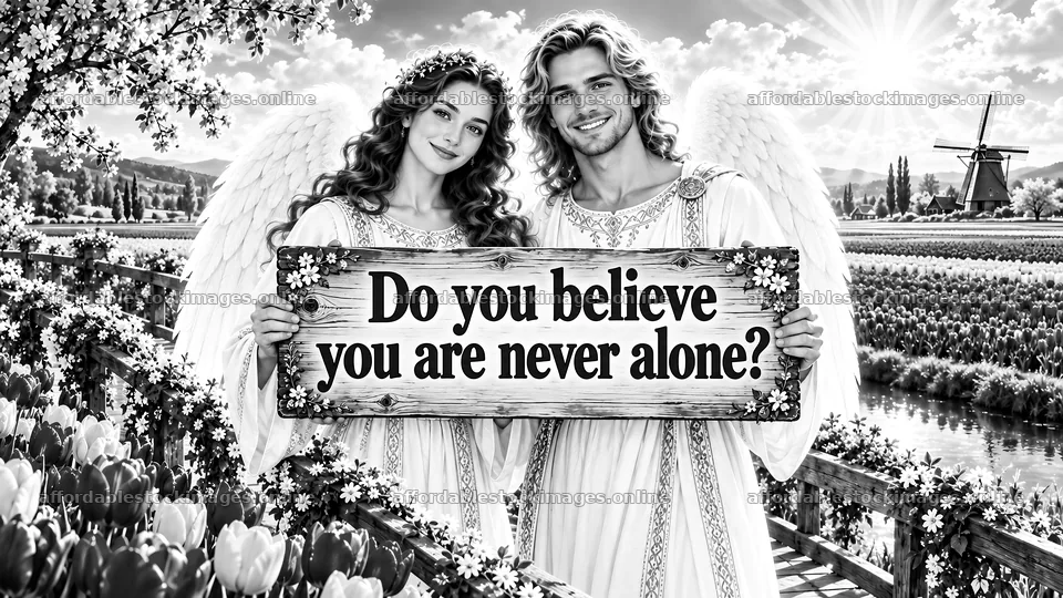 Jesus Christ with angels sharing a message of companionship – stock images 10324x5812