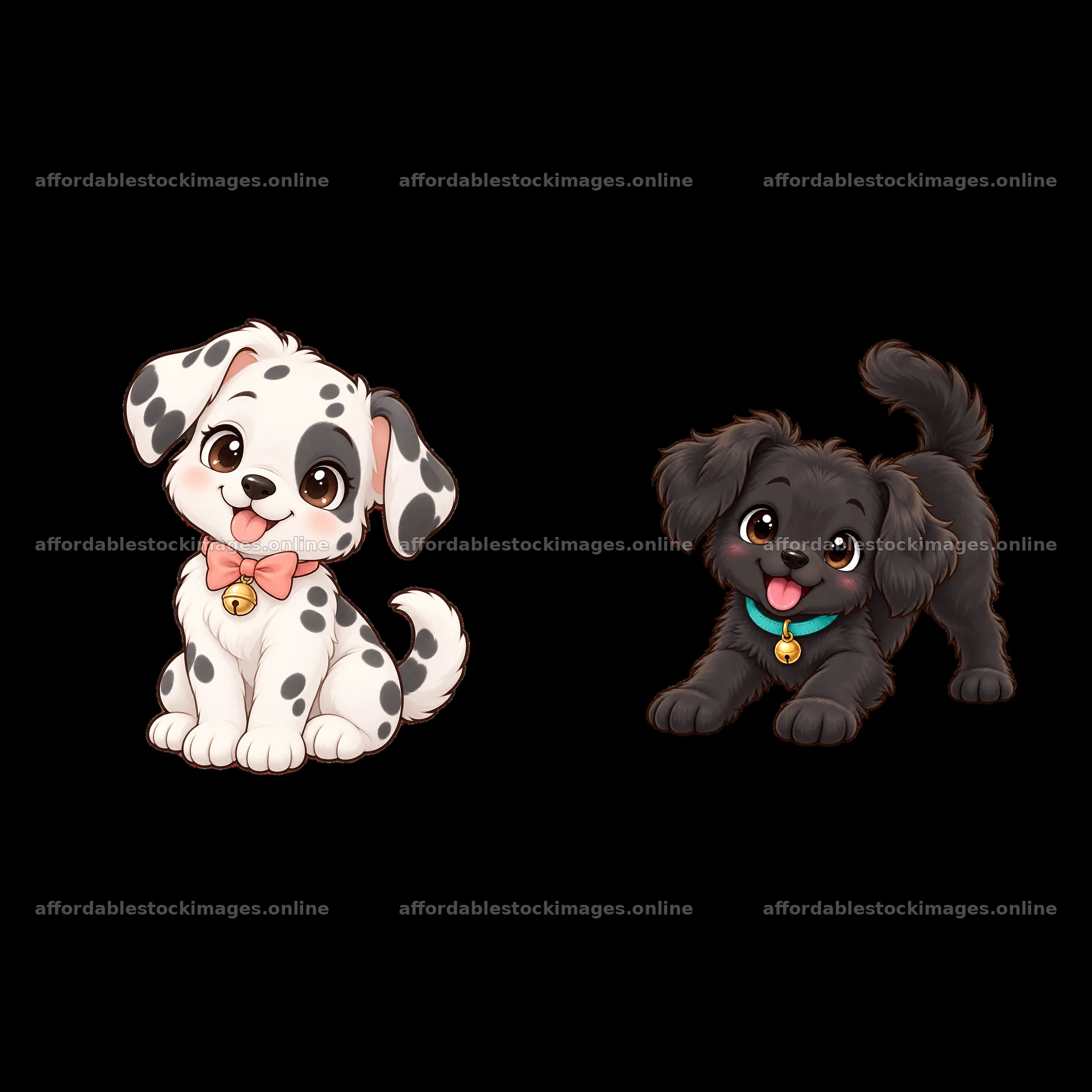 Cute cartoon stickers of playful dogs in a pair layout – stock images 7746x7746