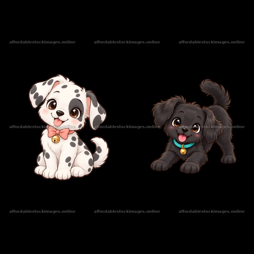 Cute cartoon stickers of playful dogs in a pair layout – stock images 7746x7746