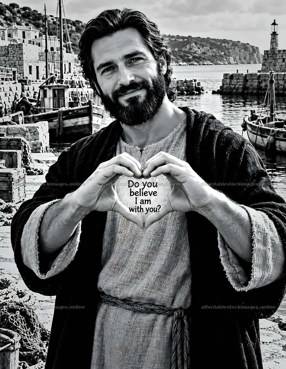 Man makes heart shape with hands at harbor – stock images 6986x9018