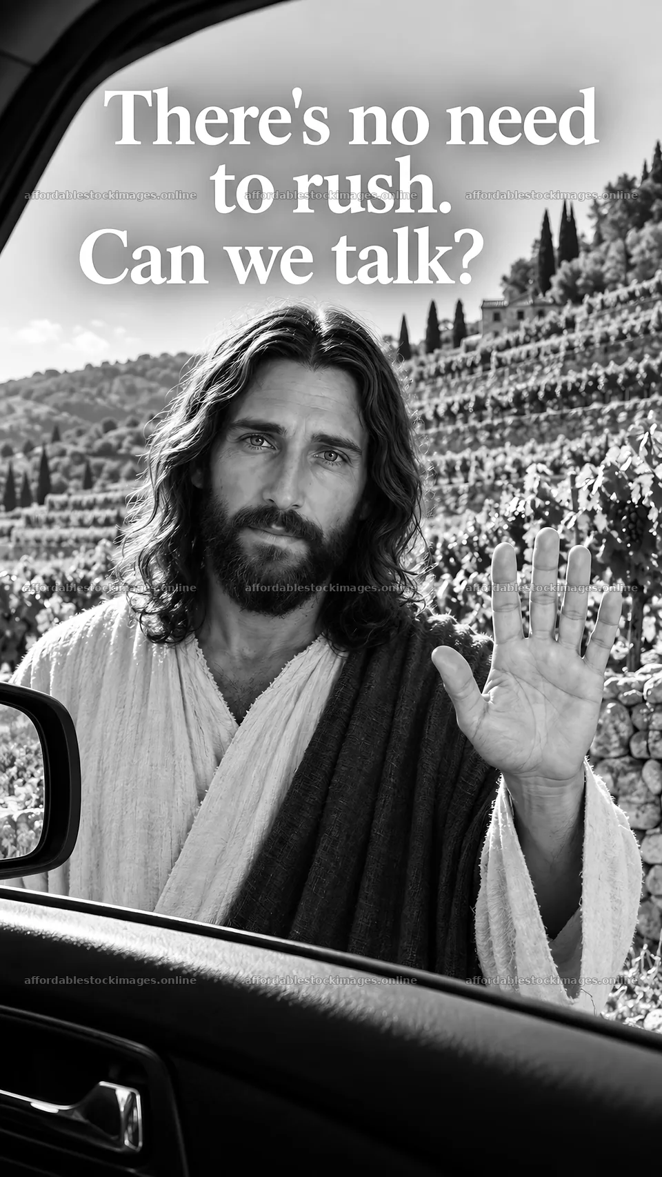 Jesus Christ welcoming with an invitation to talk – stock images 5811x10326
