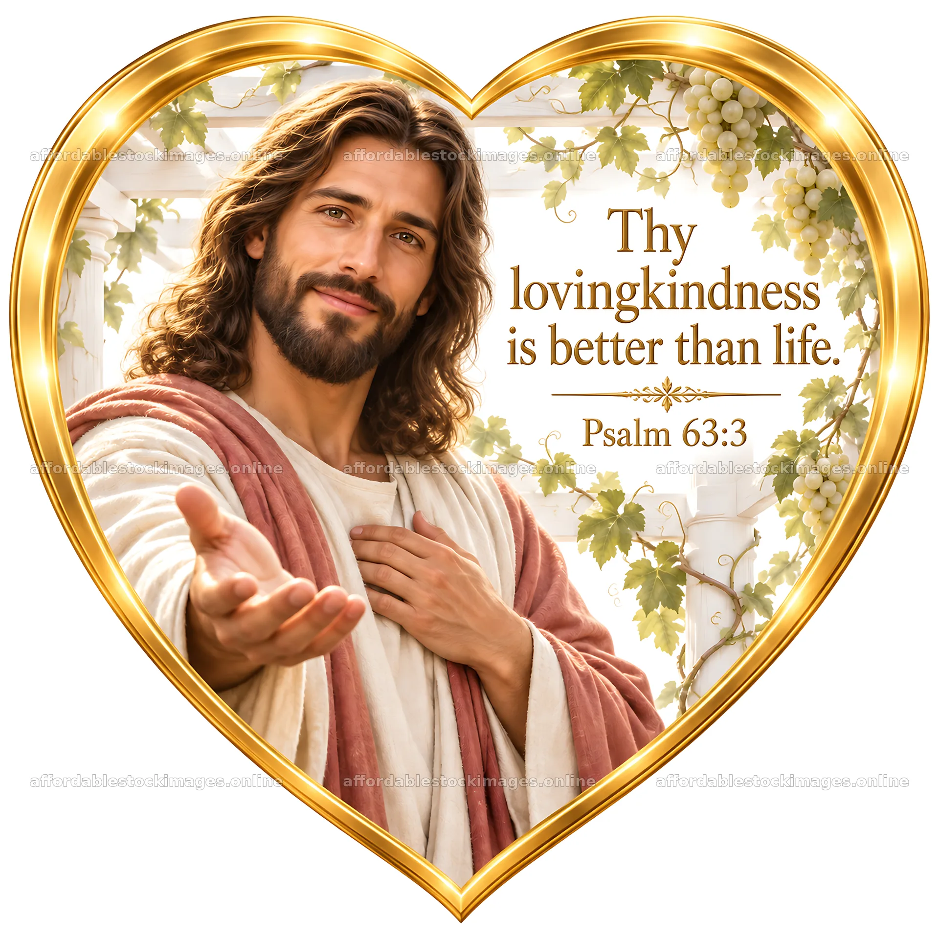 Jesus Christ extending his hand in a heart-shaped frame – stock images 7746x7746