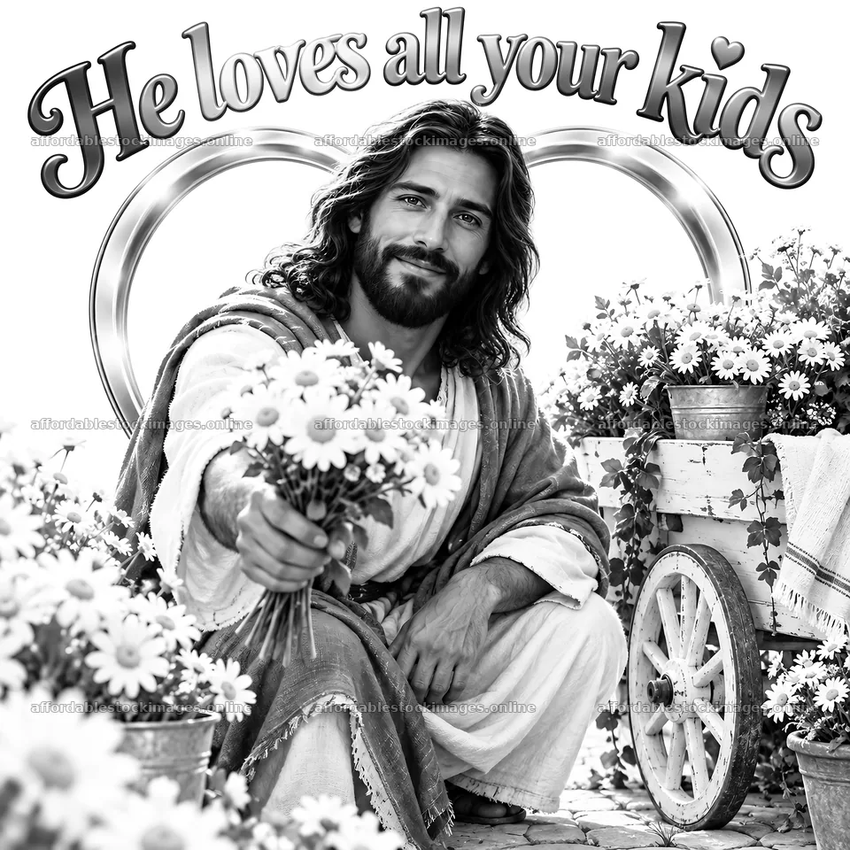 Jesus Christ offers flowers with love for your children – stock images 7746x7746