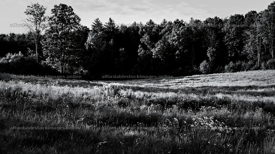 Wooded valley meadow in black and white during daylight – stock images 10608x5938