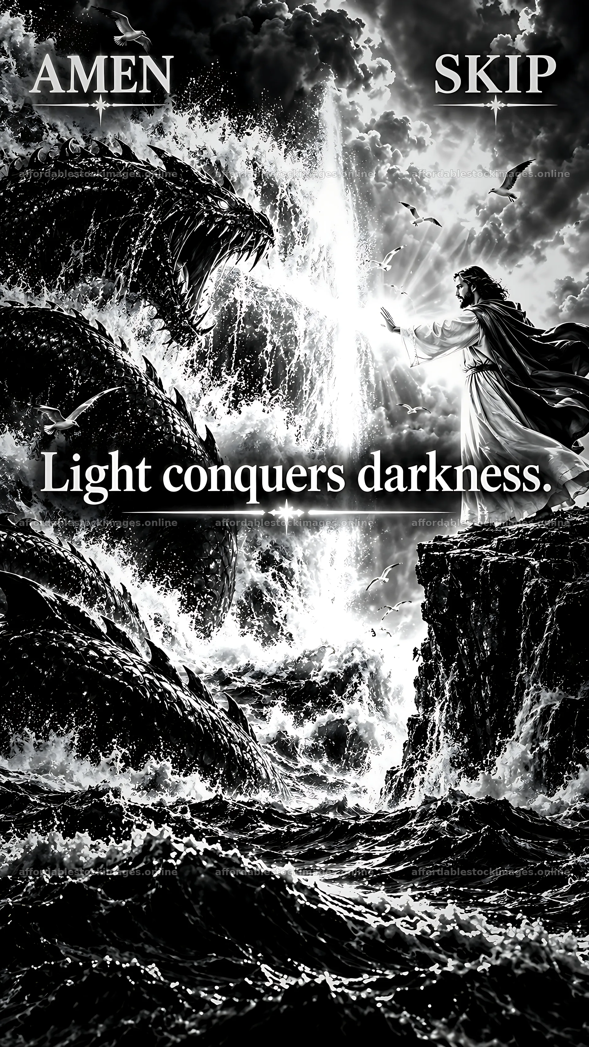 Jesus Christ brings light to the darkness – stock images 5954x10580