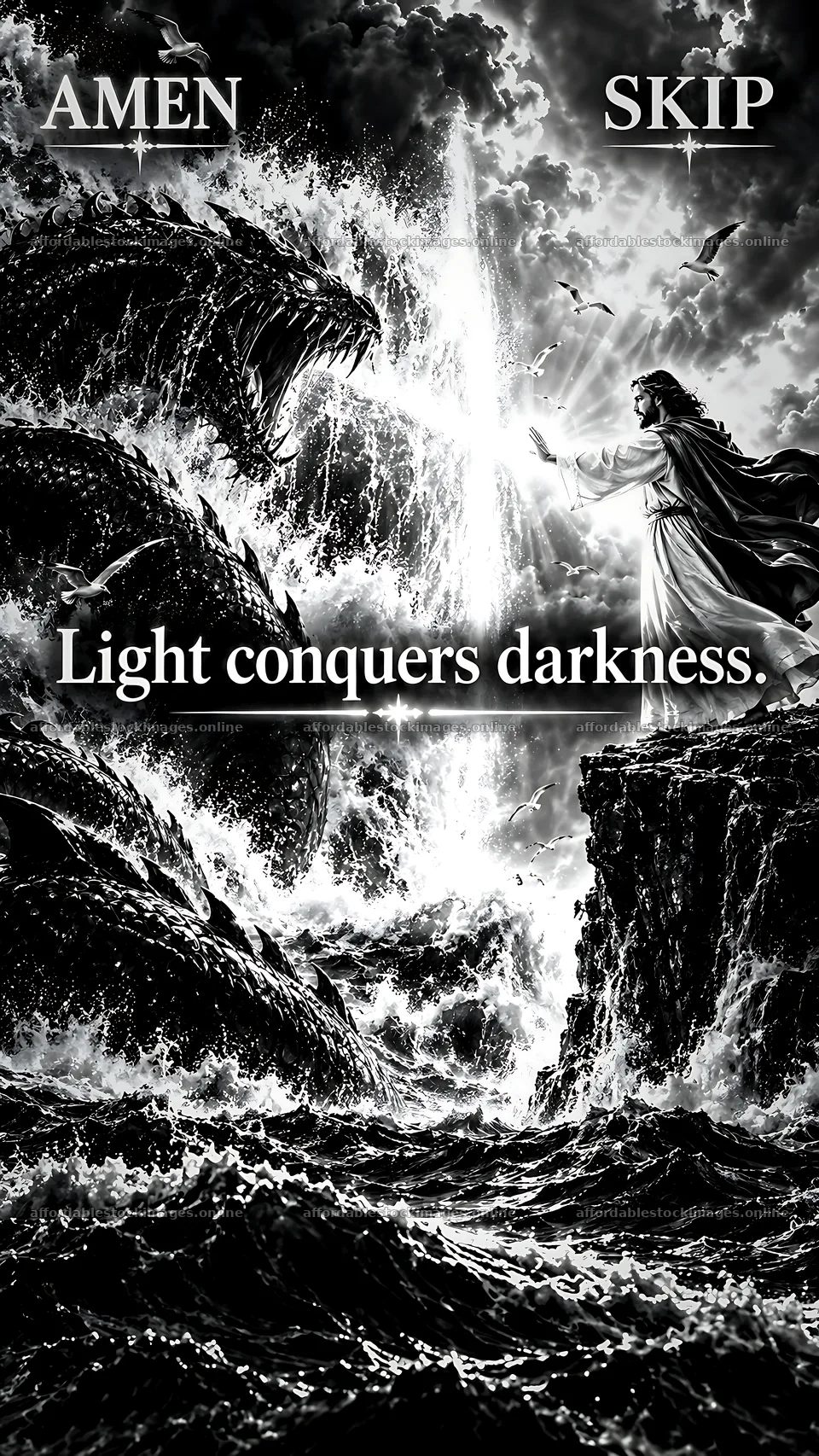 Jesus Christ brings light to the darkness – stock images 5954x10580
