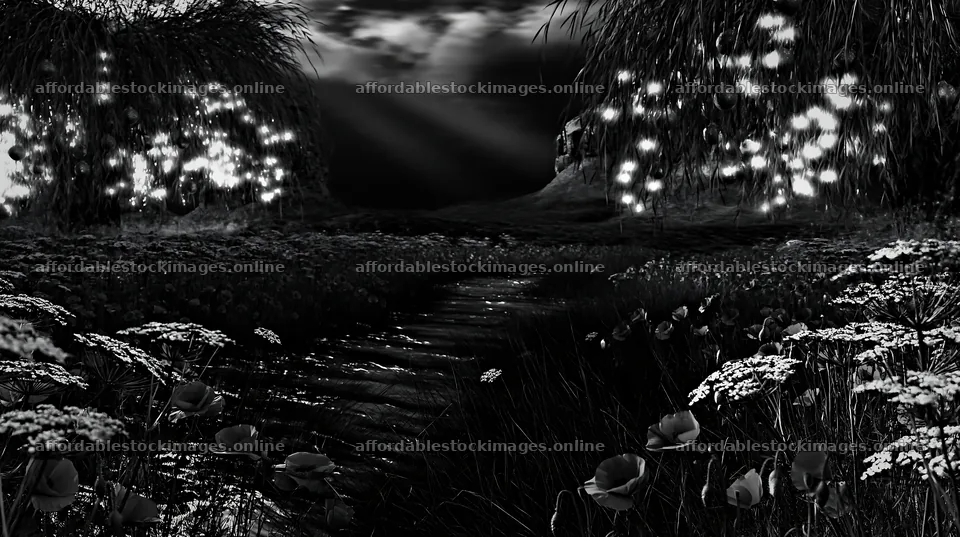 Christmas ornaments above stream in meadow – stock images 10608x5938