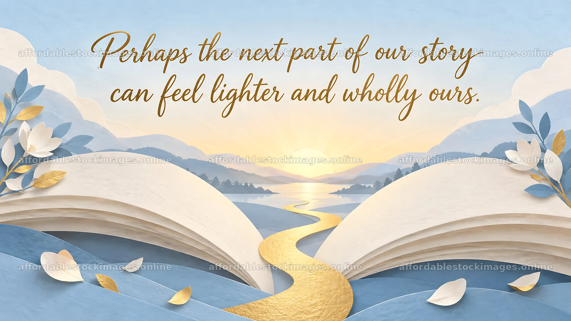 Hopeful relationship greeting above a golden path – stock images 10324x5812
