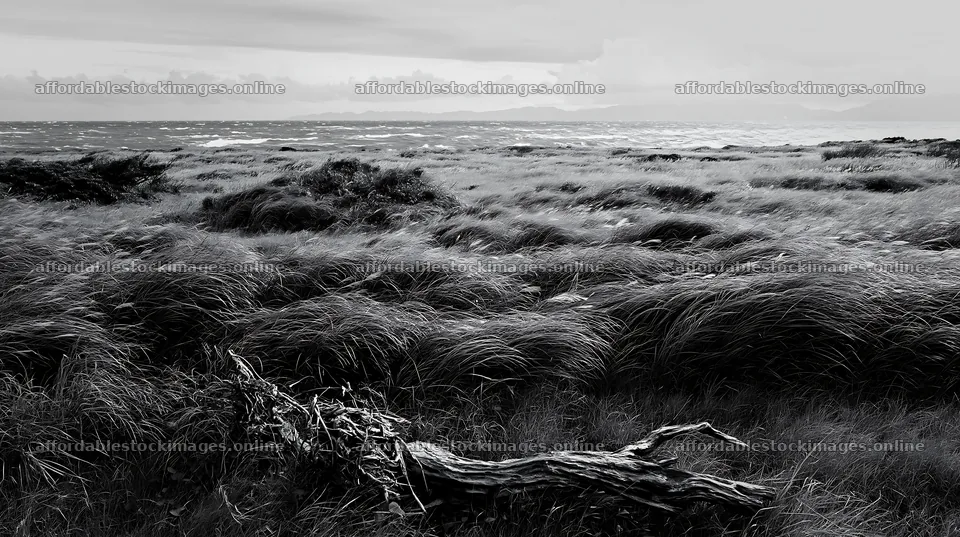 Chiba coastal climate meadow with driftwood in the foreground – stock images 10608x5938