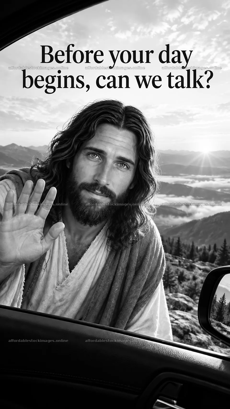 Jesus Christ welcomes with a message for conversation – stock images 5811x10326