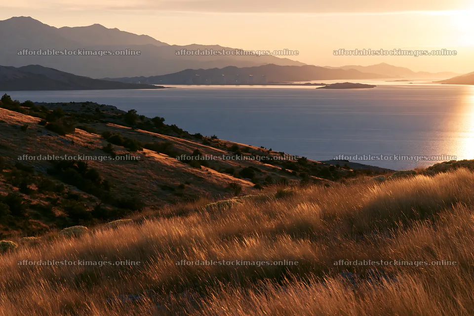 Meadow above Adriatic coast during sunset in Croatia – stock images 9722x6480