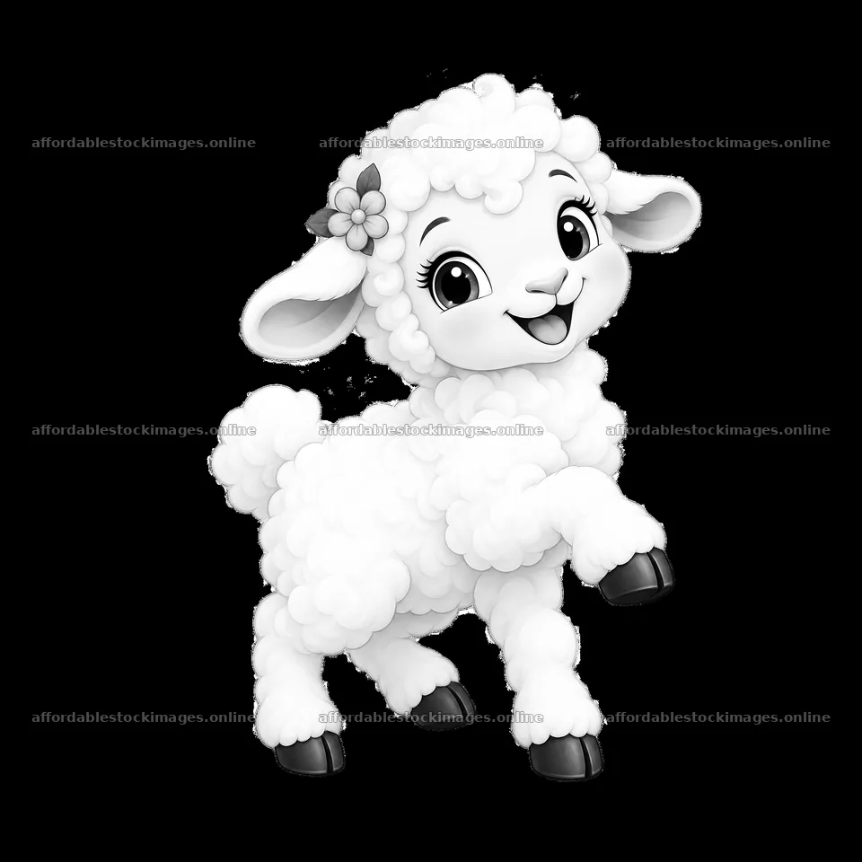 Happy cartoon sheep with flower illustration for farm theme – stock images 7746x7746