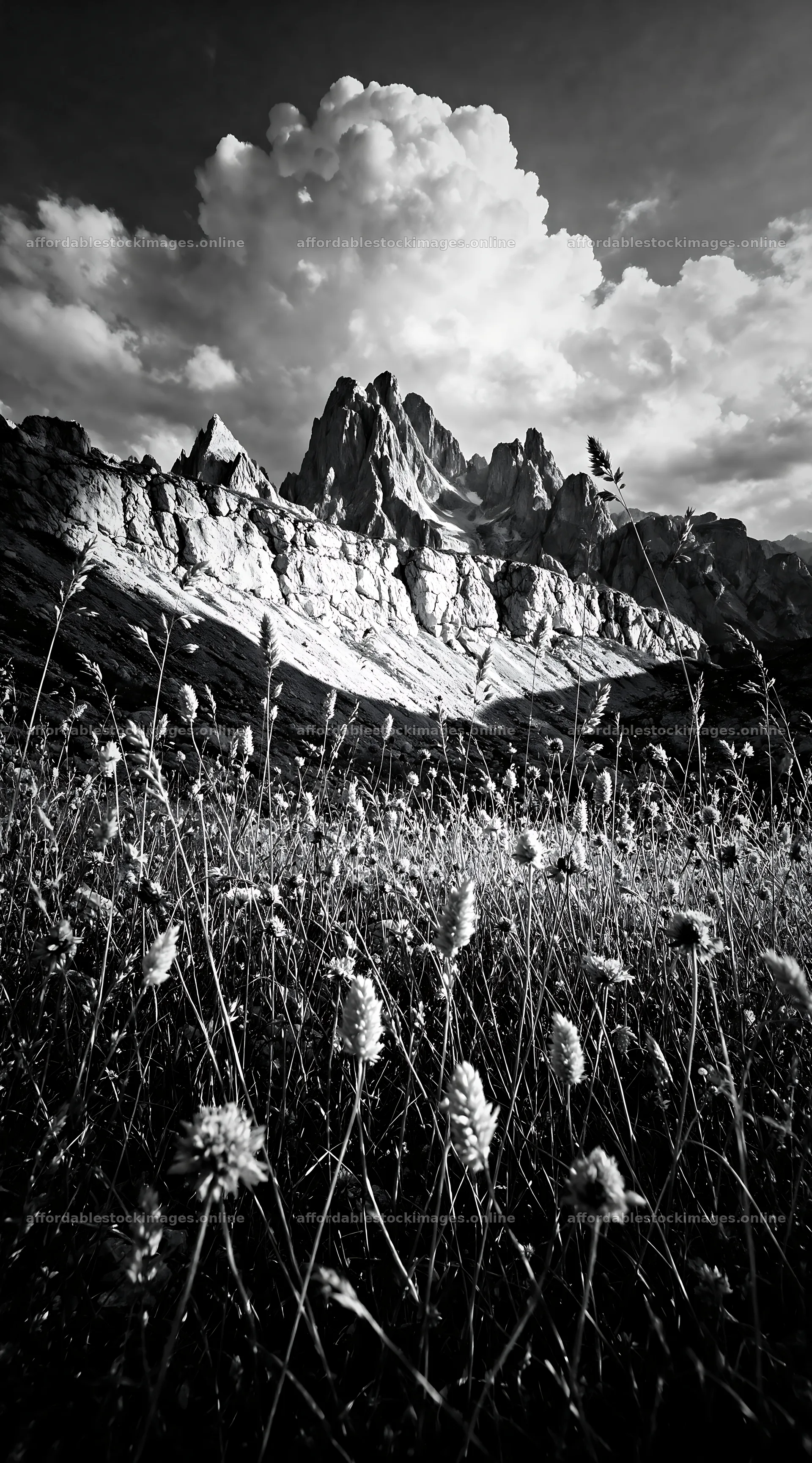 Seedhead meadow with mountains and clouds in the background – stock images 5916x10648