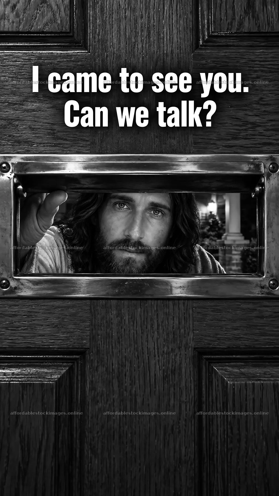 Jesus Christ at the door asking to talk – stock images 5811x10326