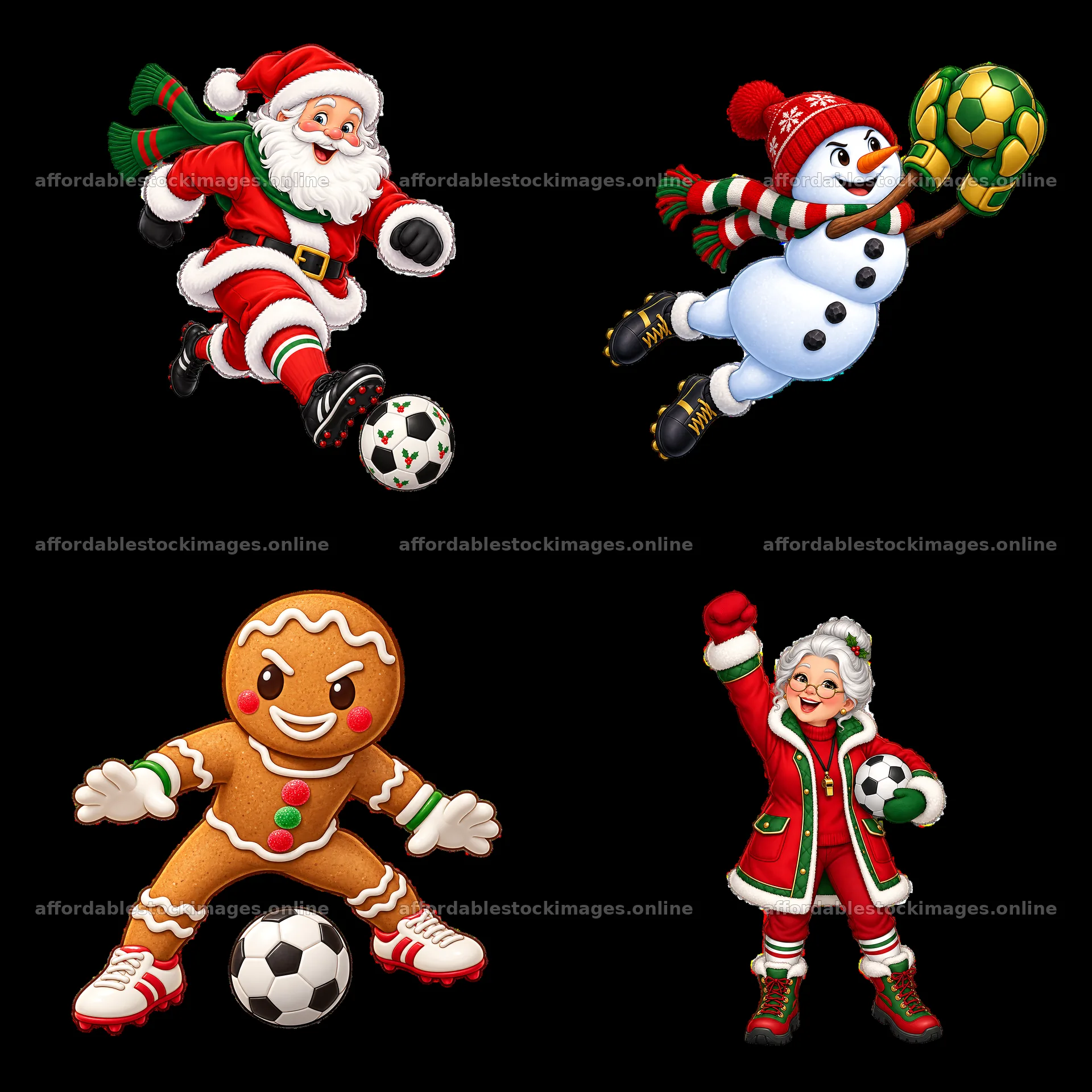Santa Claus and friends playing soccer for Christmas – stock images 7746x7746