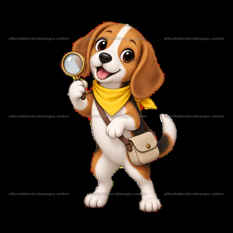 A lively beagle dog stands cheerfully while holding a – stock images 7746x7746
