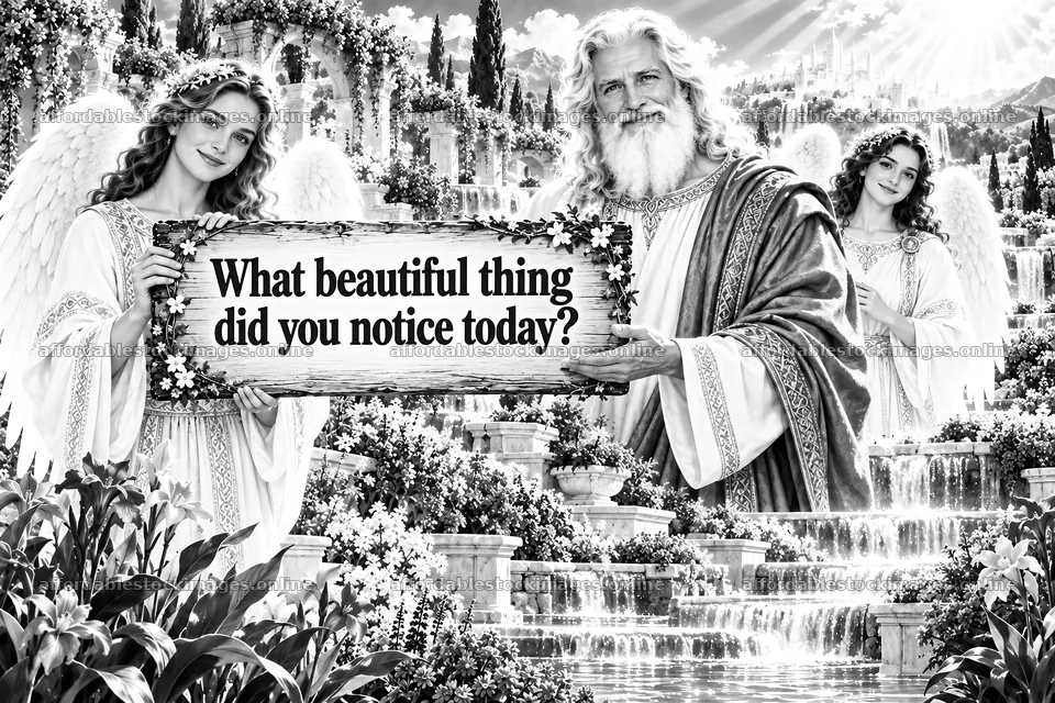 Jesus Christ surrounded by angels in a garden scene – stock images 9487x6325