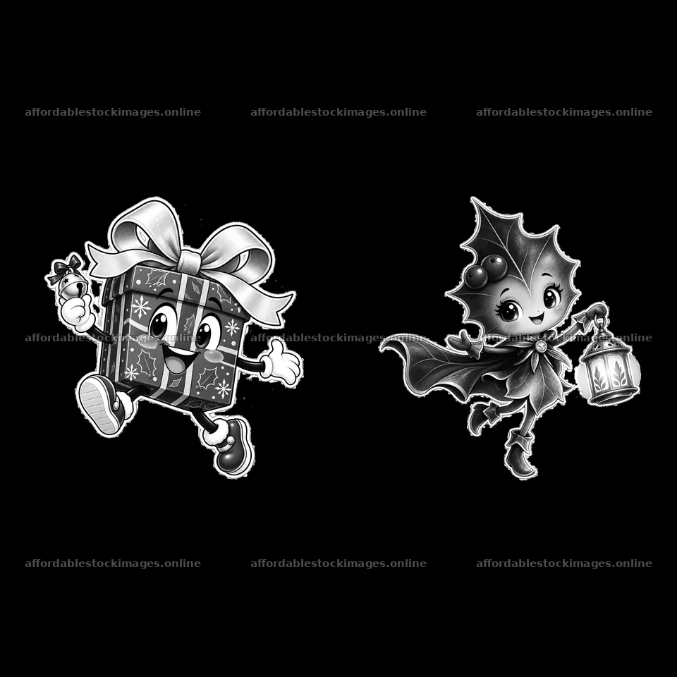 Monochrome two isolated cartoon figure stickers – stock images 7746x7746