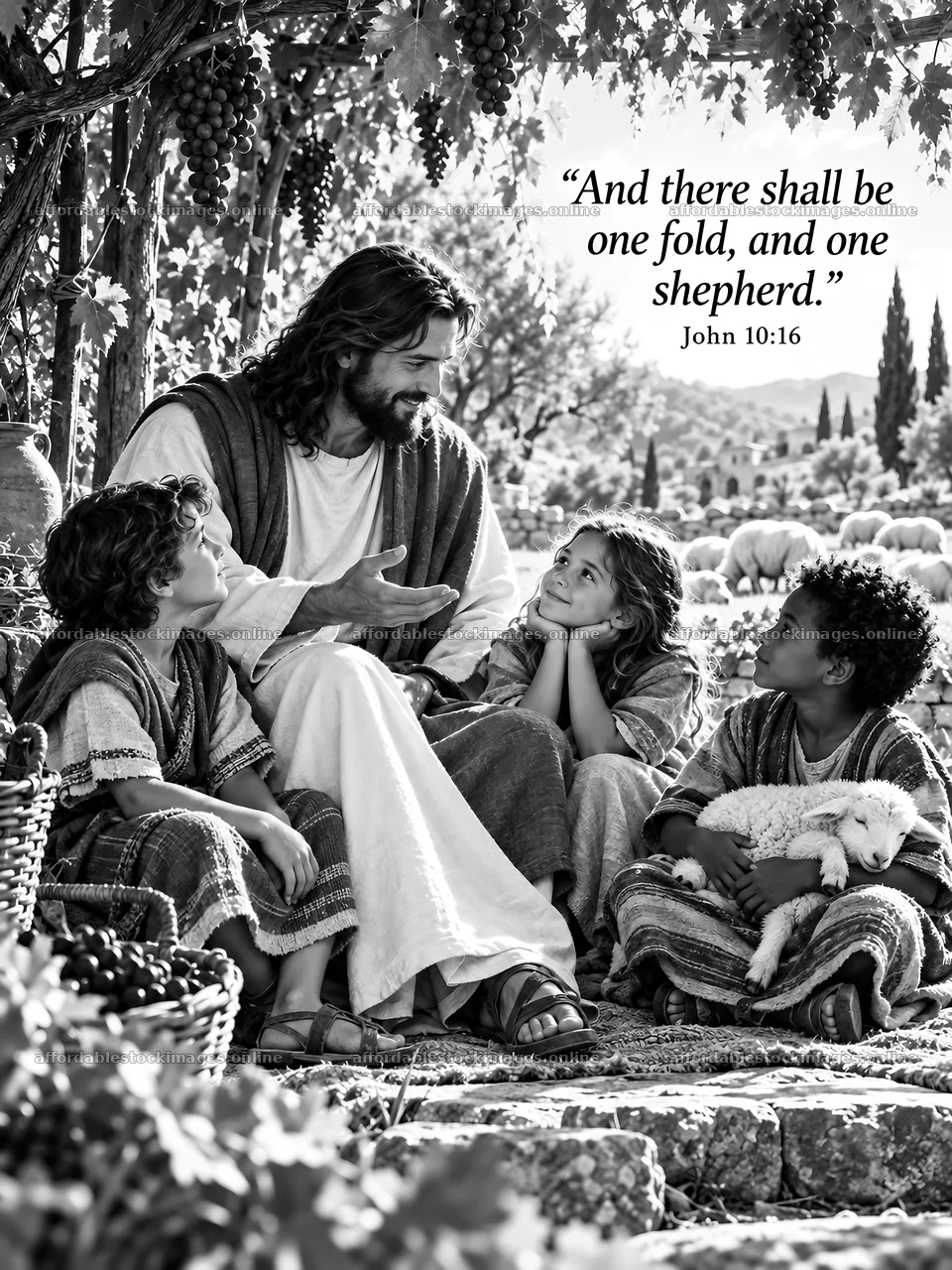 Jesus Christ teaching children about faith and community – stock images 6708x8945
