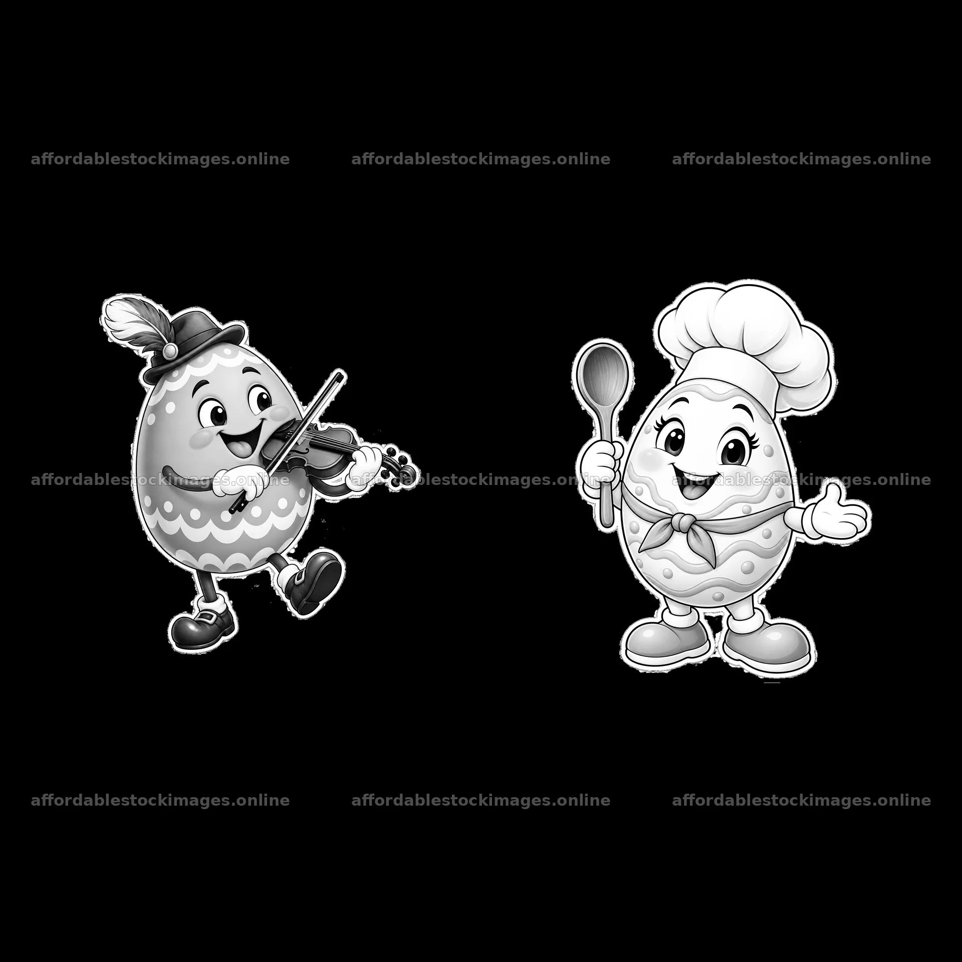 Monochrome two isolated cartoon figure stickers – stock images 7746x7746