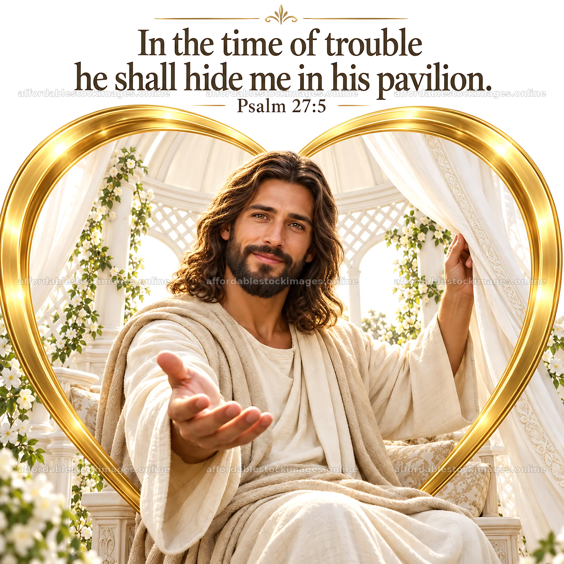 Jesus Christ comforting and welcoming in a garden setting – stock images 7746x7746