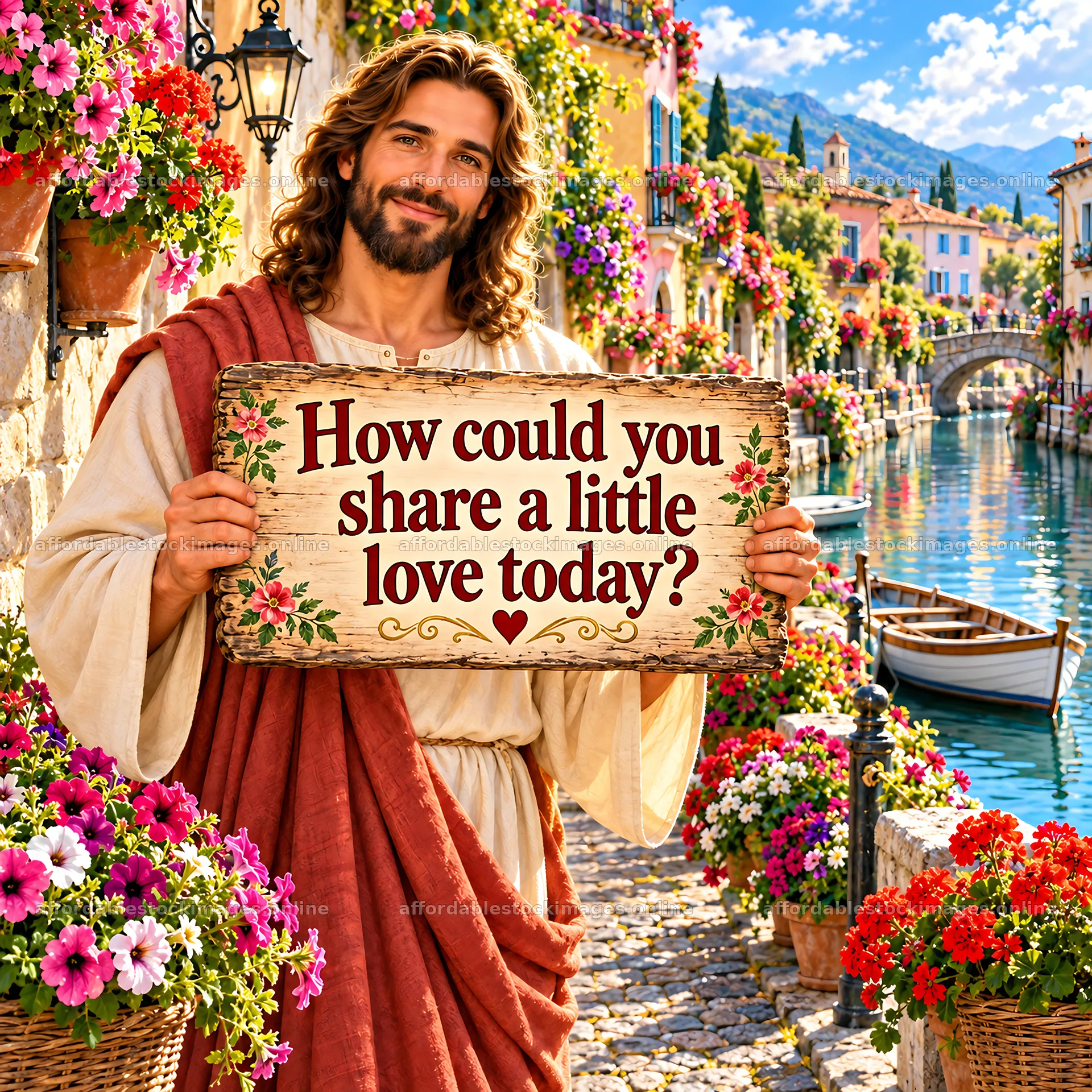 Jesus Christ welcomes and encourages sharing love – stock images 7746x7746